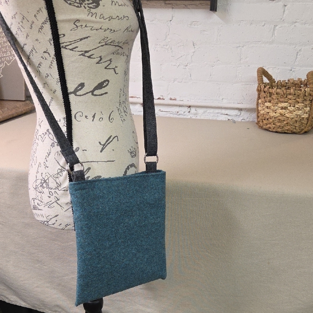 Handmade Boiled Wool Crossbody Bag Blue/ Green  Kira Hoffman